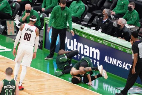 Jaylen Brown and Jayson Tatum collide late in a loss to the Portland Trailblazers. Photo by David Butler II-USA TODAY Sports