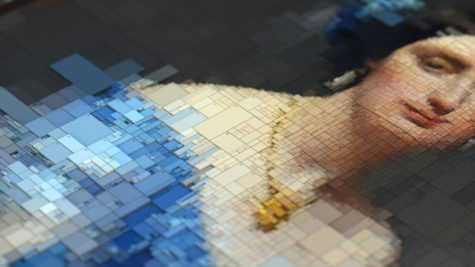 pixelated painting of a woman